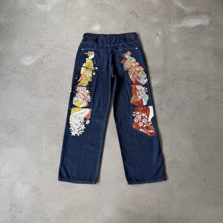 Derschutze Indigo Raw Denim Geisha Embroidery Jeans - 14