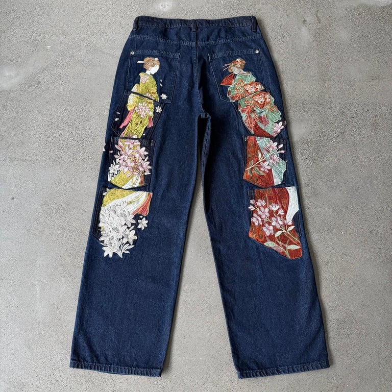 Derschutze Indigo Raw Denim Geisha Embroidery Jeans - 15