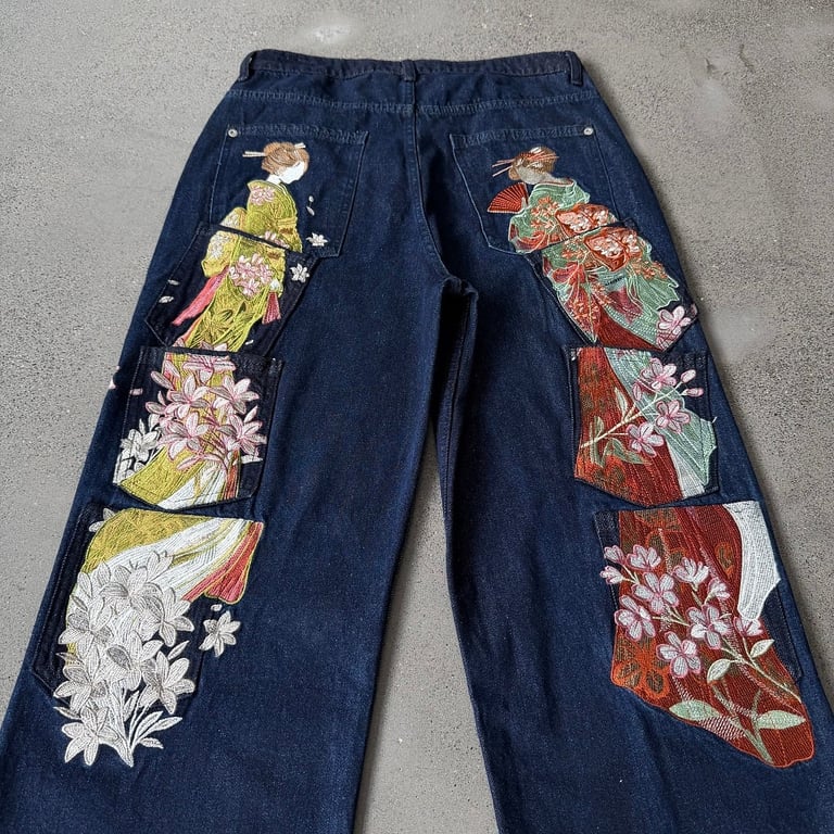 Derschutze Indigo Raw Denim Geisha Embroidery Jeans - 18