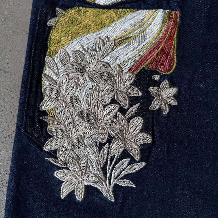 Derschutze Indigo Raw Denim Geisha Embroidery Jeans - 19