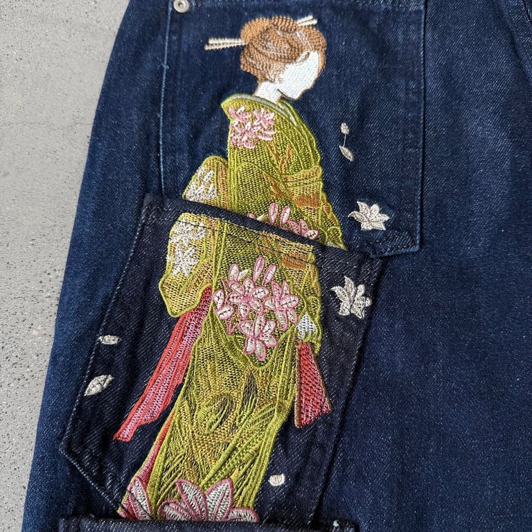 Derschutze Indigo Raw Denim Geisha Embroidery Jeans - 21