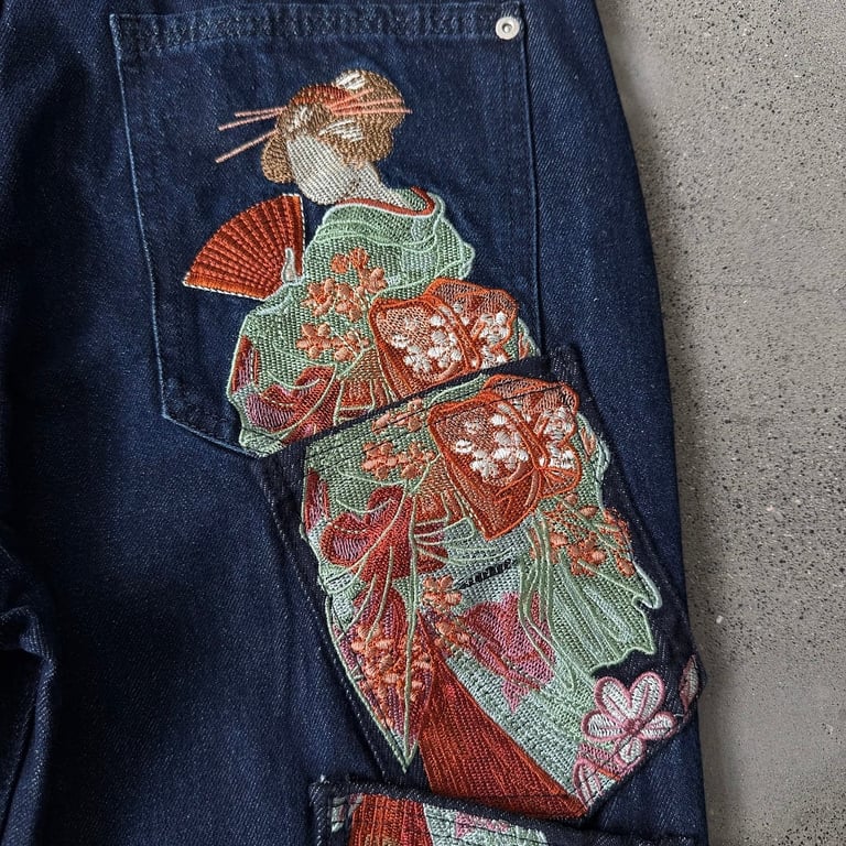 Derschutze Indigo Raw Denim Geisha Embroidery Jeans - 22