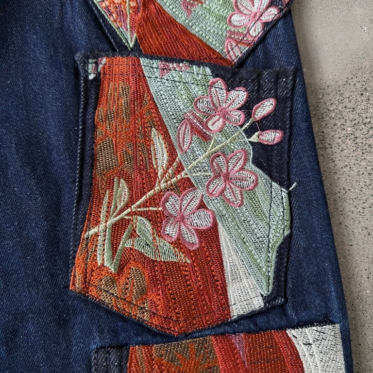 Derschutze Indigo Raw Denim Geisha Embroidery Jeans - 23