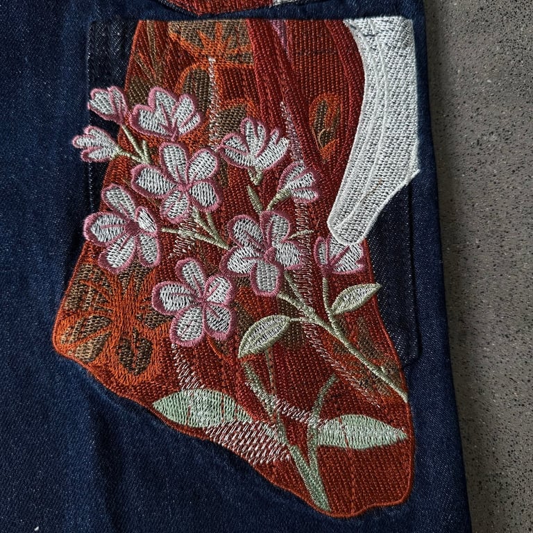 Derschutze Indigo Raw Denim Geisha Embroidery Jeans - 24