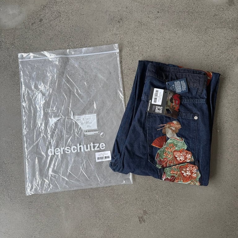 Derschutze Indigo Raw Denim Geisha Embroidery Jeans - 4