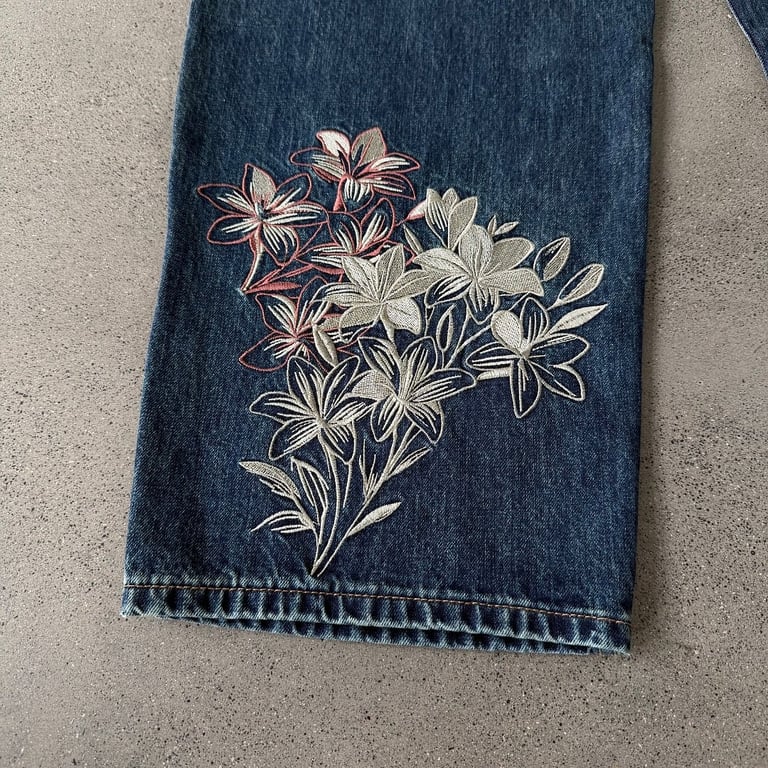 Derschutze Geisha Embroidery Wide Leg Jeans - 19