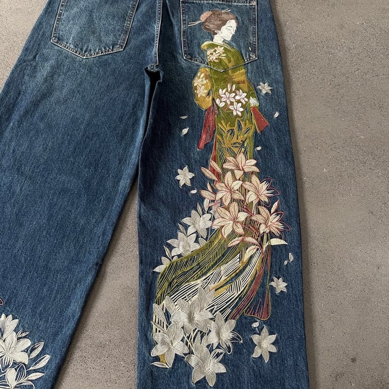 Derschutze Geisha Embroidery Wide Leg Jeans - 21