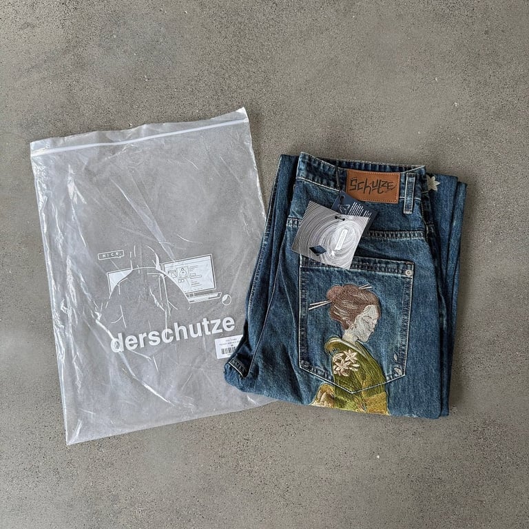 Derschutze Geisha Embroidery Wide Leg Jeans - 4