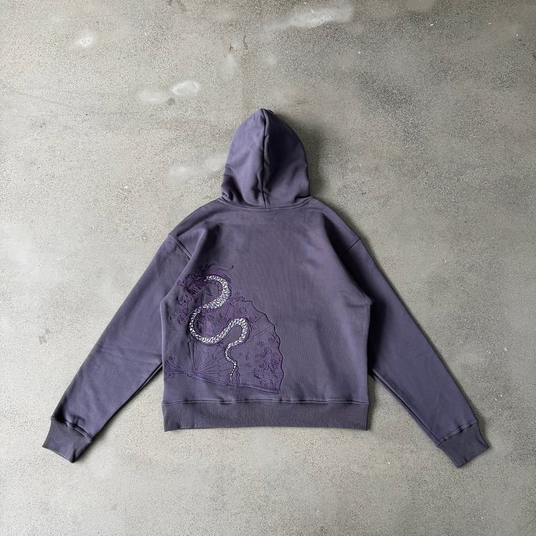 Derschutze Dragon Fan Embroidered Hoodie Purple - 11