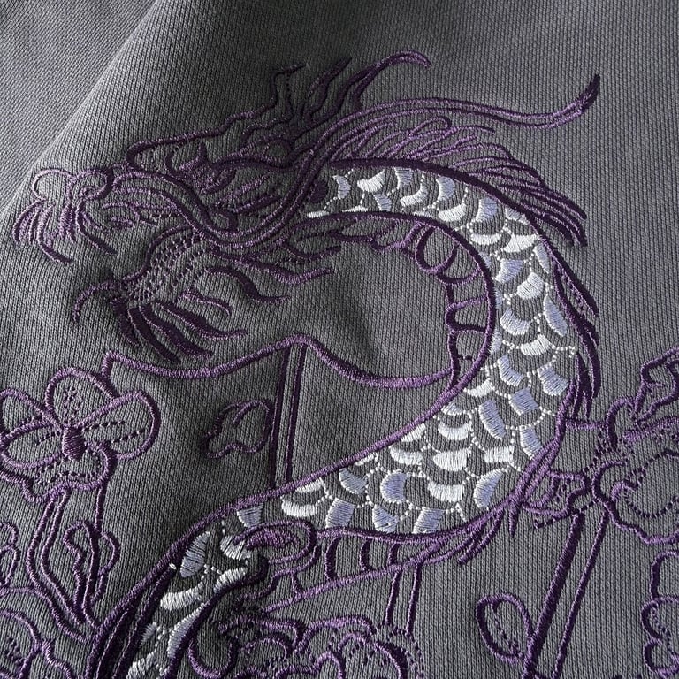 Derschutze Dragon Fan Embroidered Hoodie Purple - 14