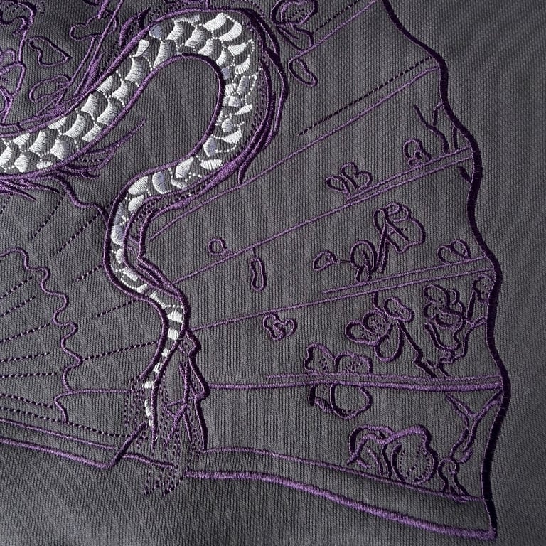 Derschutze Dragon Fan Embroidered Hoodie Purple - 15