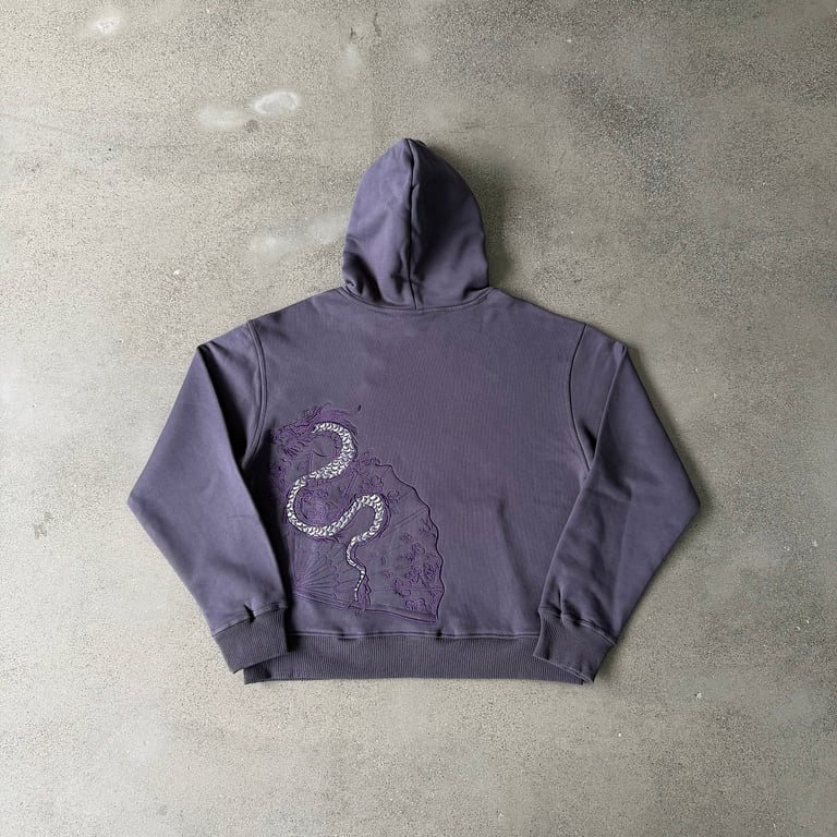 Derschutze Dragon Fan Embroidered Hoodie Purple - 16
