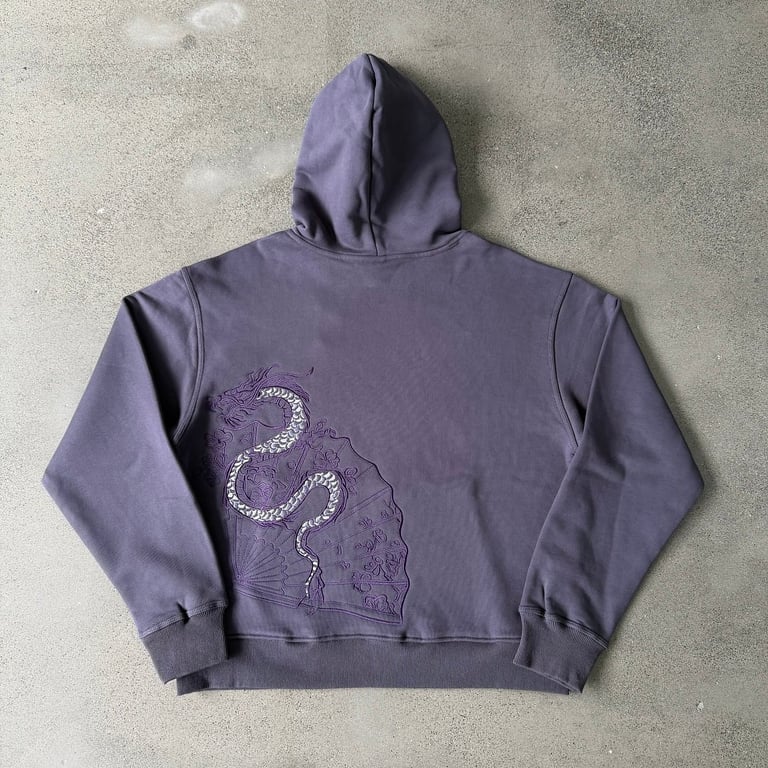 Derschutze Dragon Fan Embroidered Hoodie Purple - 17