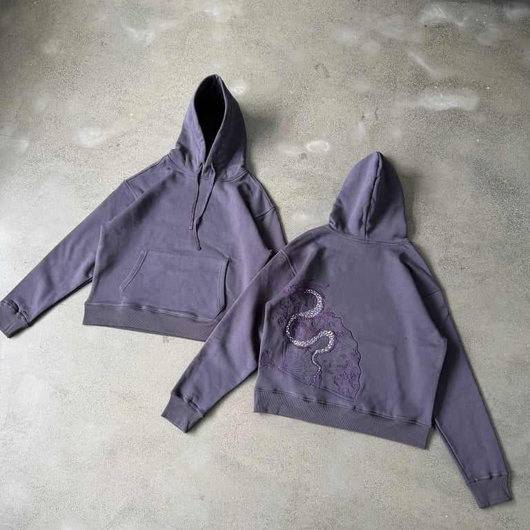 Derschutze Dragon Fan Embroidered Hoodie Purple - 4