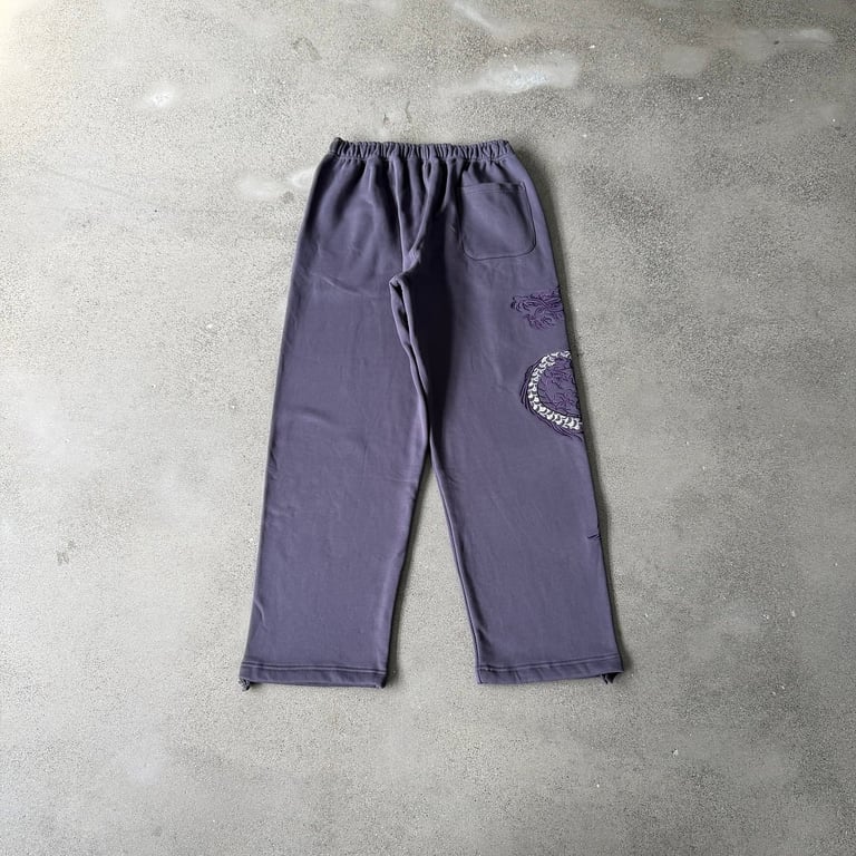 Derschutze Dragon Embroidered Sweatpants Purple - 13