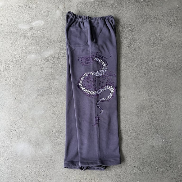Derschutze Dragon Embroidered Sweatpants Purple - 17