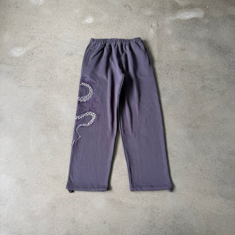 Derschutze Dragon Embroidered Sweatpants Purple - 5