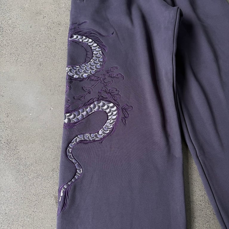 Derschutze Dragon Embroidered Sweatpants Purple - 7