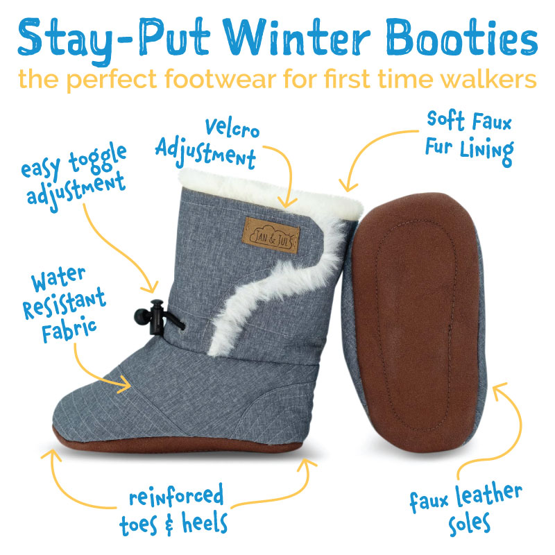 Baby Stay-Put Winter Booties, Bear Soft Soles