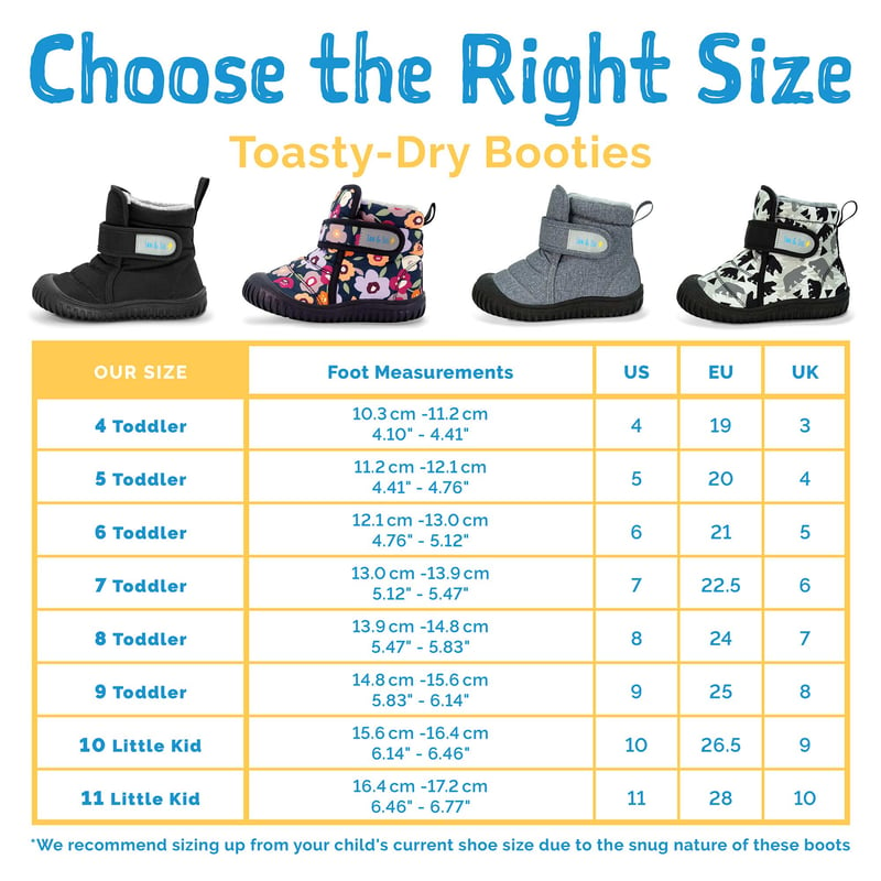 Kids Insulated Ankle Boots Size Chart