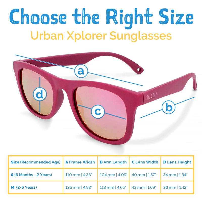 Kids Urban Polarized Sunglasses Size Chart