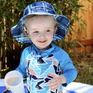 Kids Water Repellent Bucket Hats | Blue Plaid