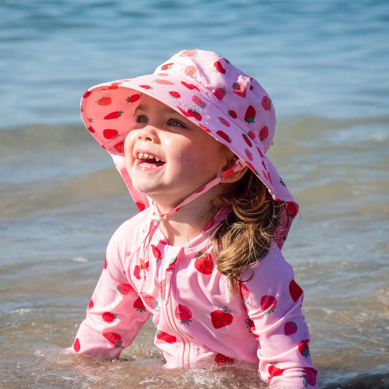 Kids Water Repellent Adventure Hats | Pink Strawberry