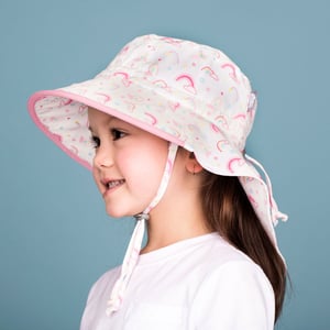 Kids Cotton Adventure Hats | Rainbow with Pink Trim