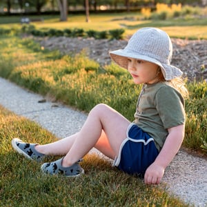 Kids Cotton Floppy Hats | Grey Herringbone