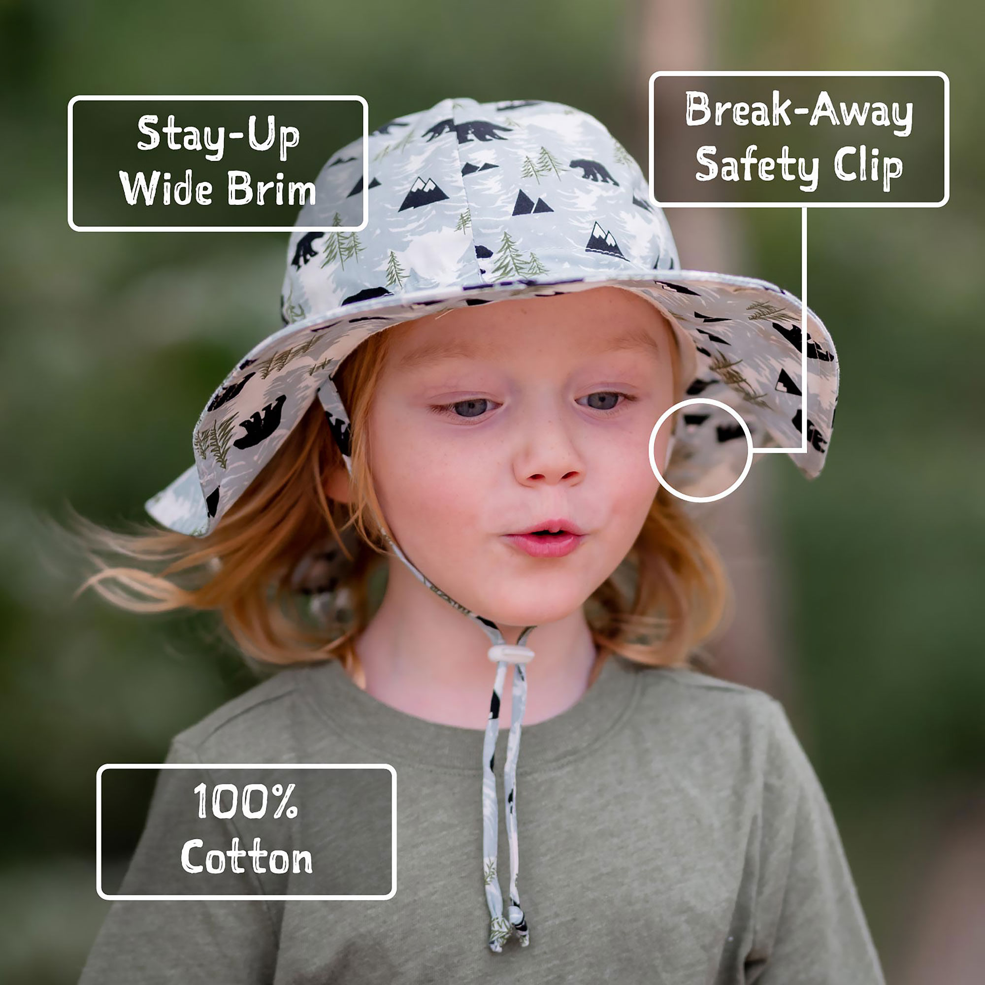 Kids Cotton Floppy Hats, Bear 50+ UPF