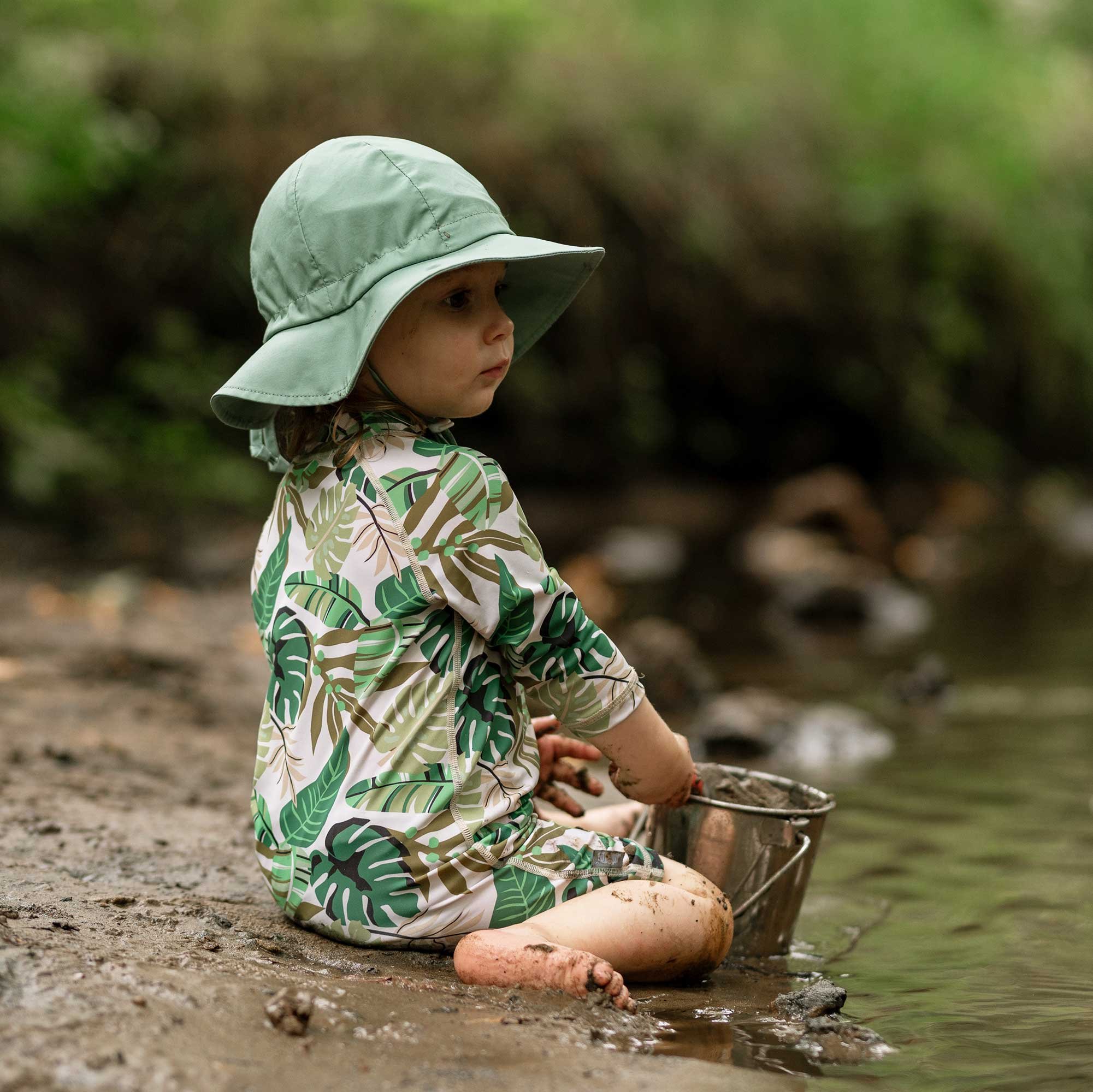 Kids Cotton Floppy Hats Juniper Green 50 UPF Jan Jul