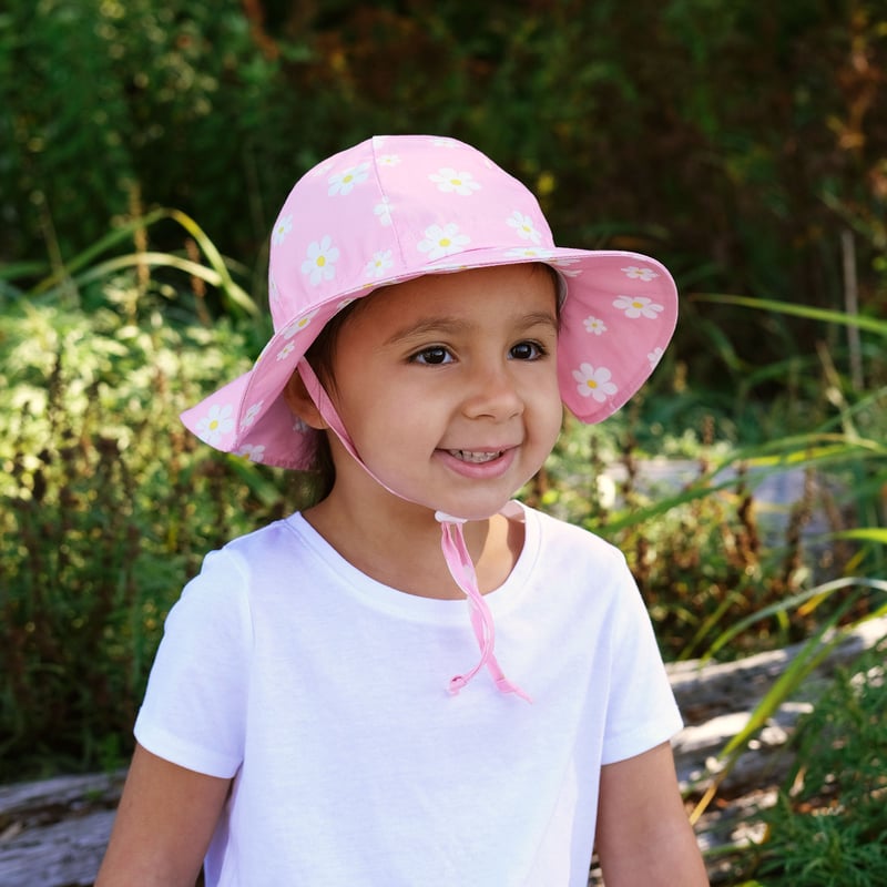 Kids Cotton Floppy Hats | Pink Daisy 50+ UPF | Jan & Jul