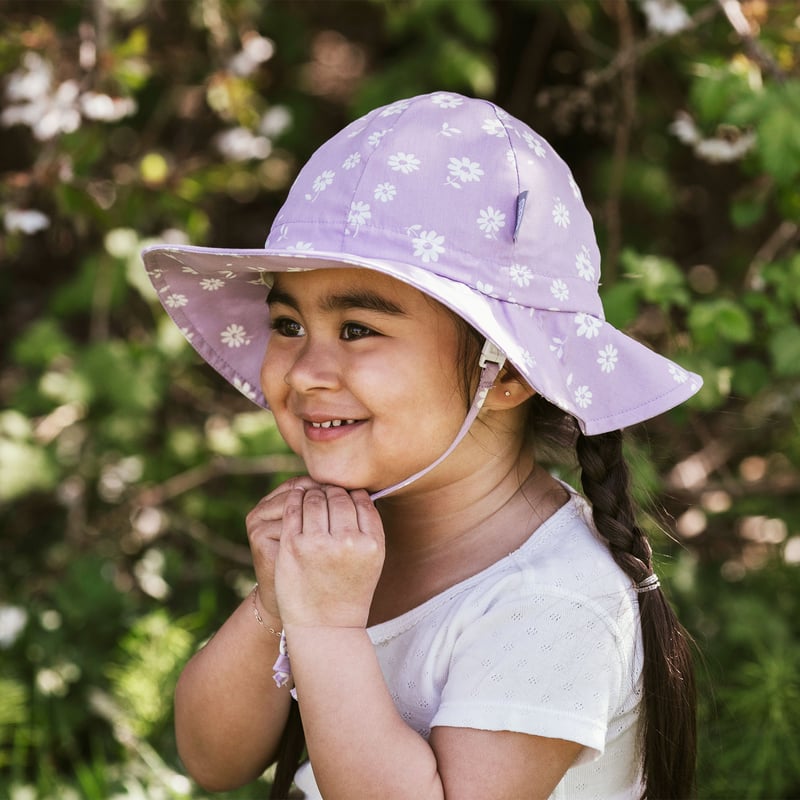 Kids Cotton Floppy Hats | Purple Daisy 50+ UPF | Jan & Jul