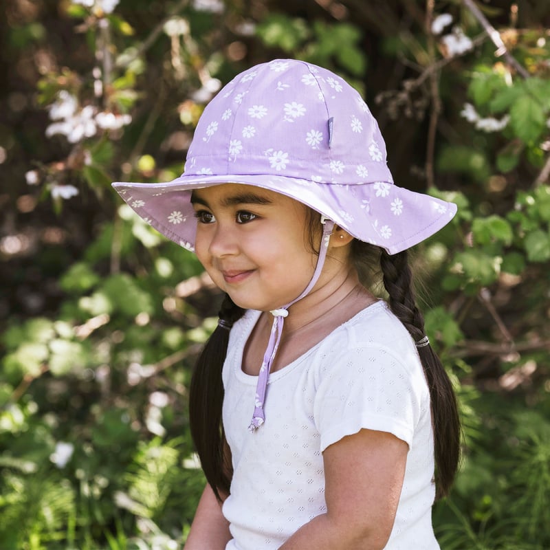 Kids Cotton Floppy Hats | Purple Daisy 50+ UPF | Jan & Jul
