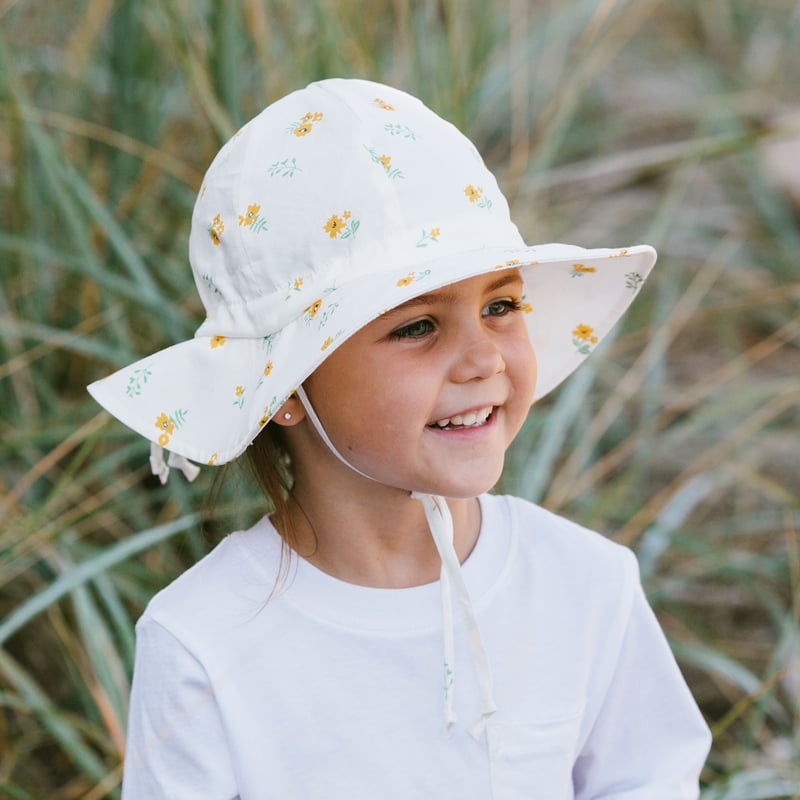 Kids Cotton Floppy Hats | Yellow Flower 50+ UPF | Jan & Jul display picture 1