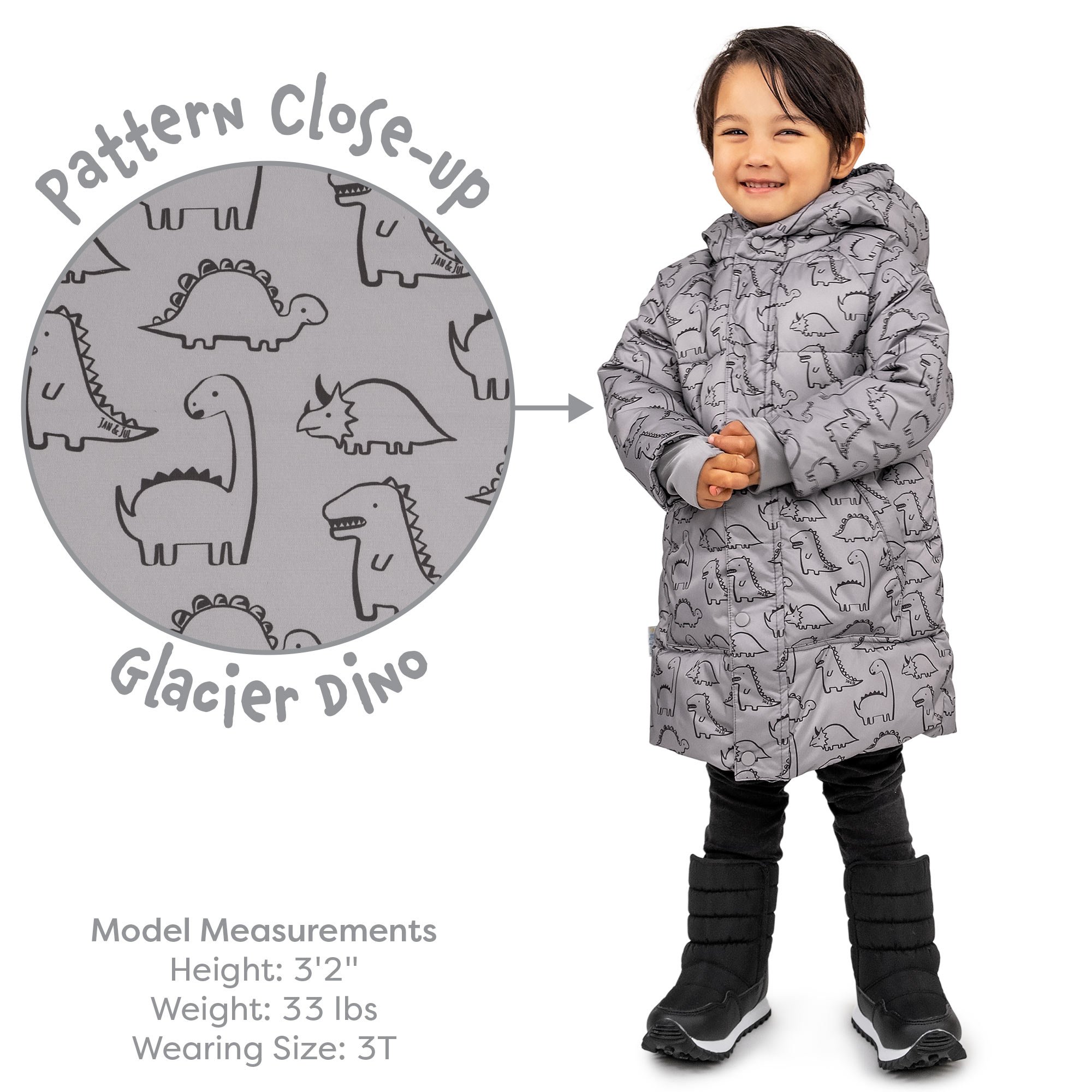 Kids Winter Coats | Glacier Dino Insulated Snow Jacket | Jan & Jul