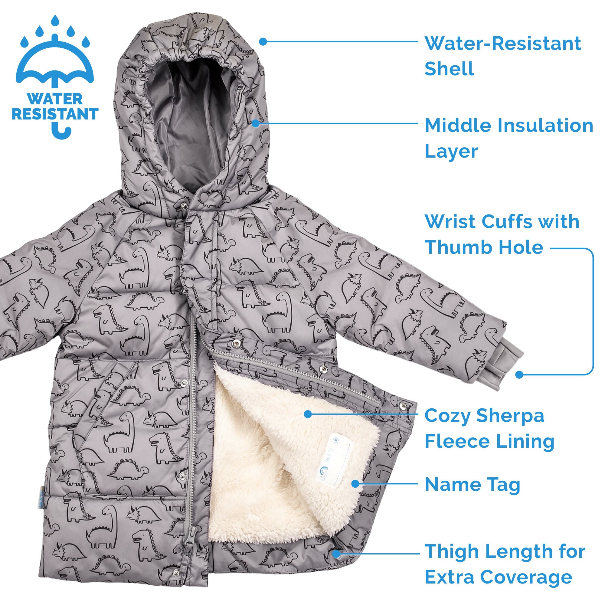 Kids Winter Coats | Glacier Dino Insulated Snow Jacket | Jan & Jul