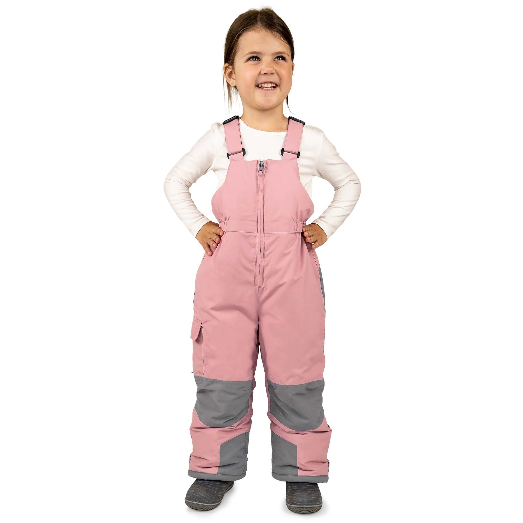 Kids Snow Overalls, Dusty Pink Snow Bibs