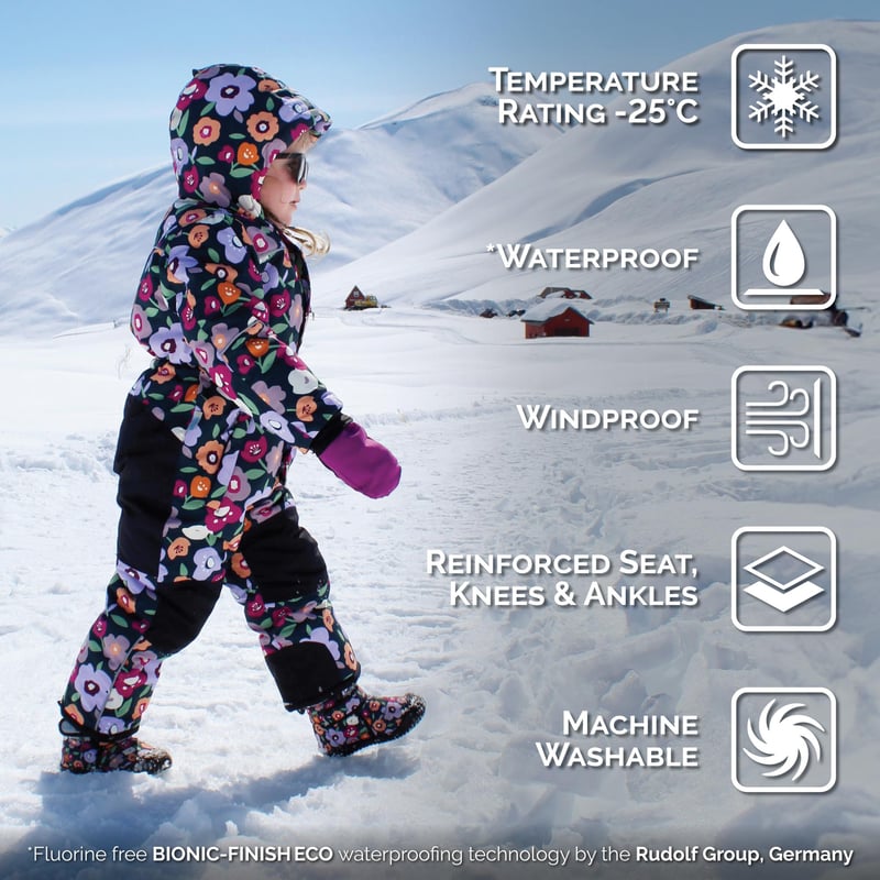 Kids Waterproof Snowsuit Winter Flowers for Toddlers Jan & Jul