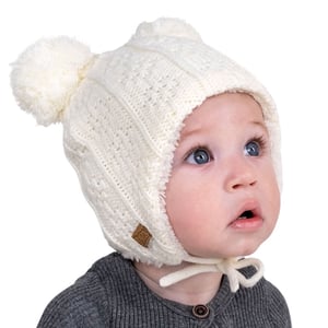 Kids Knit Winter Earflap Hats | Cream Bear