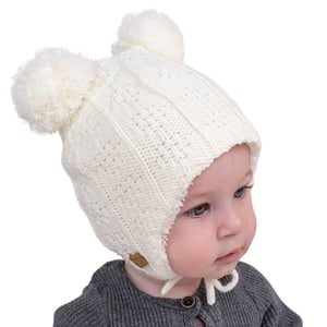 Kids Knit Winter Earflap Hats | Cream Bear