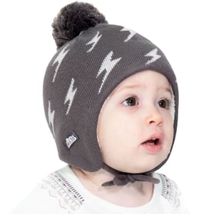 Kids Knit Winter Earflap Hats | Grey Lighting Bolt