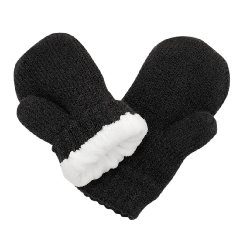 Kids Knit Mittens Black for Babies Toddlers Jan Jul