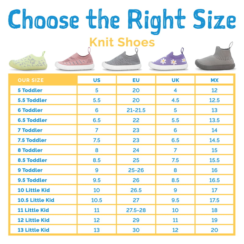 Kids Knit Shoes | Size Chart