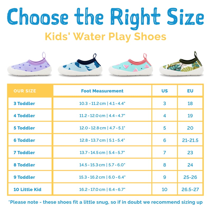 Kids Water Shoes Size Chart