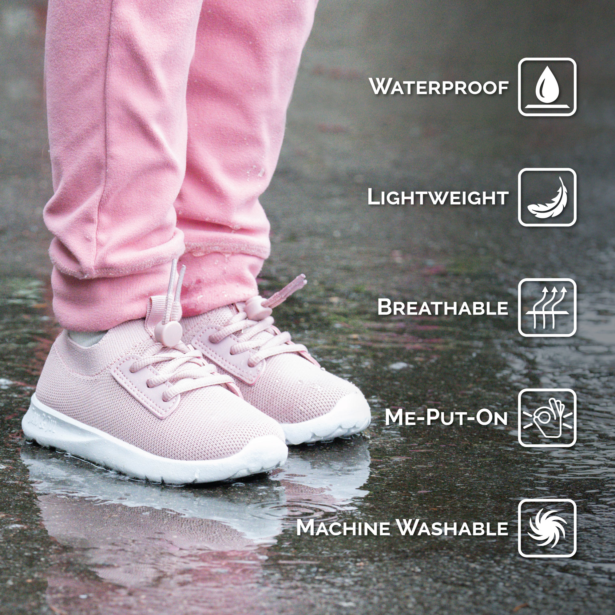 Kids Waterproof Shoes, Black Toddler Sneakers