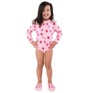 Girls One Piece UV Swimsuit | Pink Strawberry