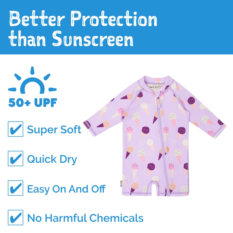Kids One Piece UV Sun Suit | Lavender Ice Cream