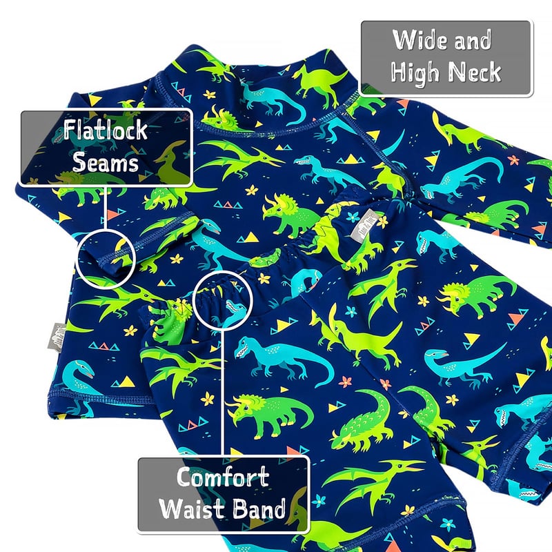 Vaenait Kinder Rashguard Set – Langarm Shirt & Shorts Mit Dino-Motiv, Größe S, 80% Nylon/20% Elasthan