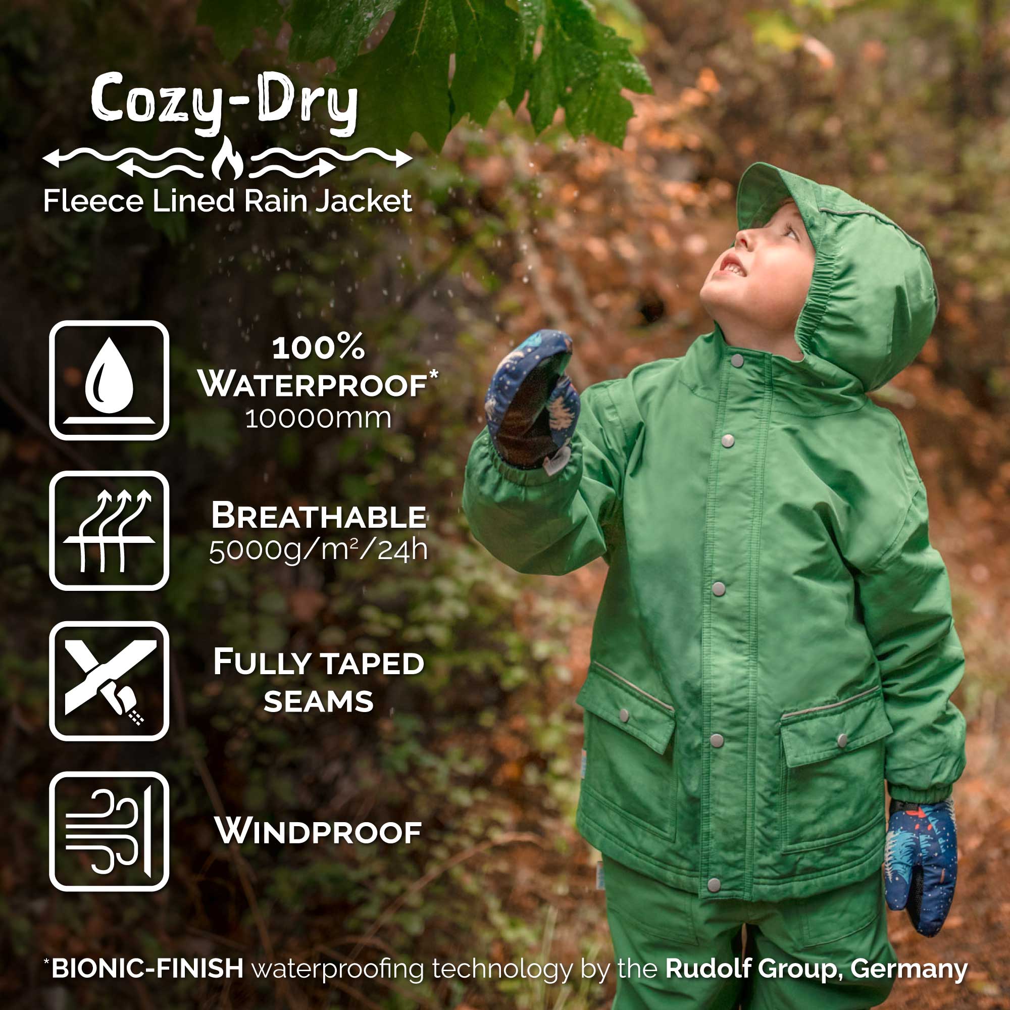 Kids Fleece Lined Rain Jackets, Bear Mountain Waterproof